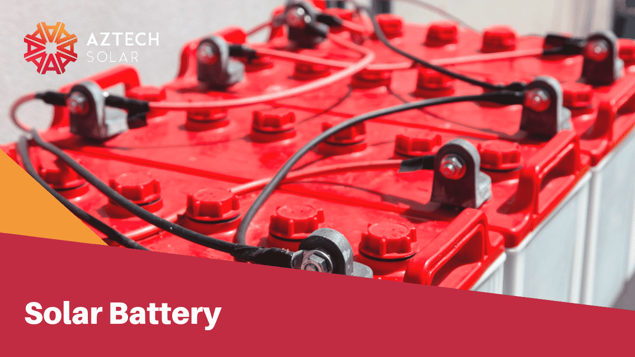 Close-up of red solar battery bank with cables