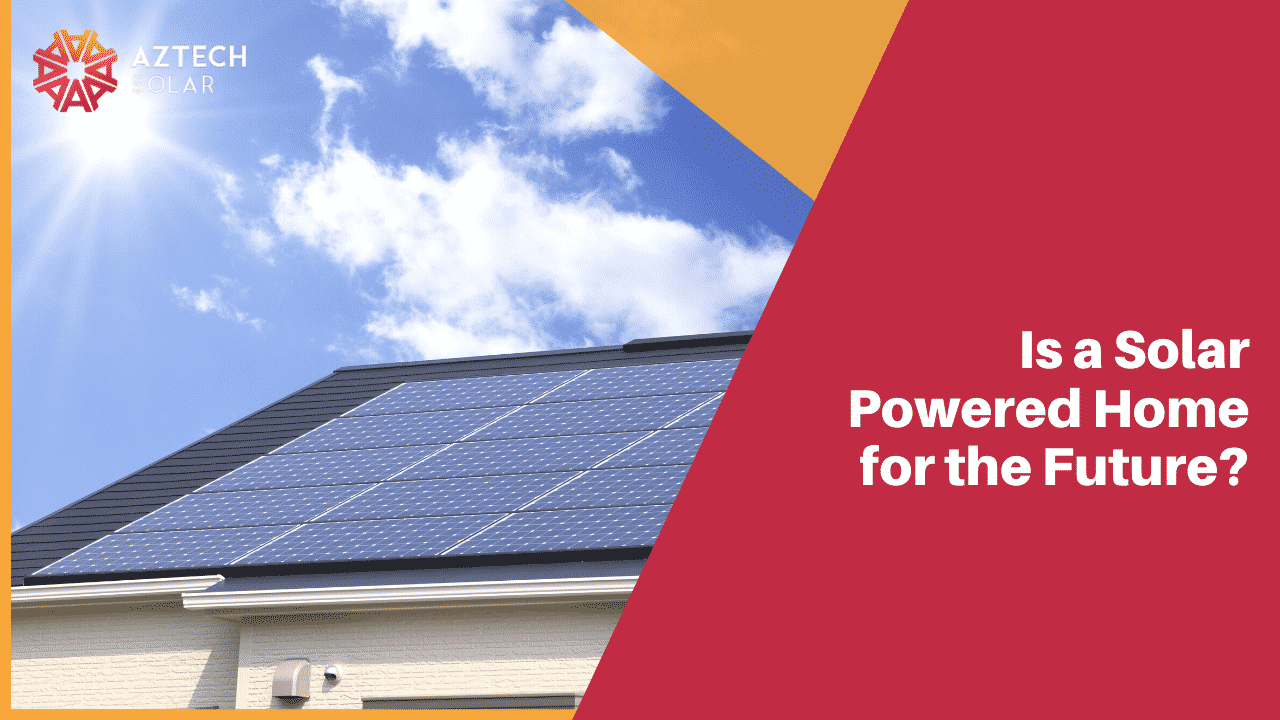 Solar panels on home roof under blue sky
