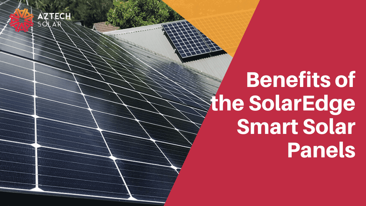 Rooftop solar panels with promotional text overlay