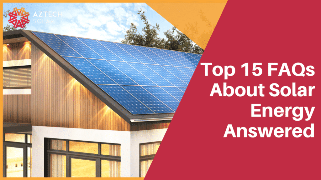Modern home with rooftop solar panels, FAQ banner