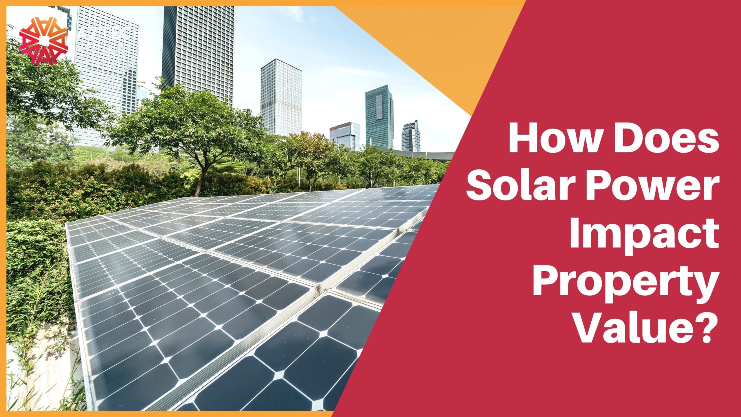 Solar panels with city skyline backdrop