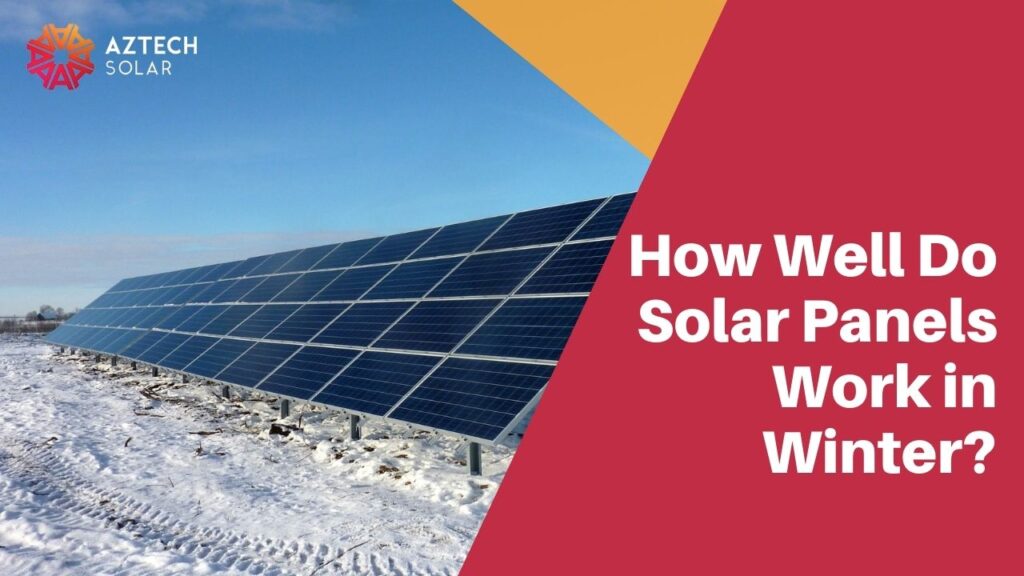 Solar panels installed in snowy winter landscape.