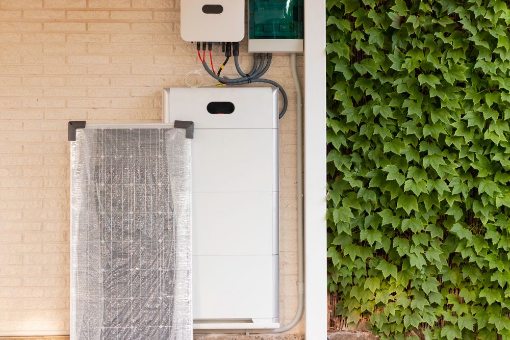 Solar battery storage system and inverter installed on a home exterior wall on the Central Coast NSW