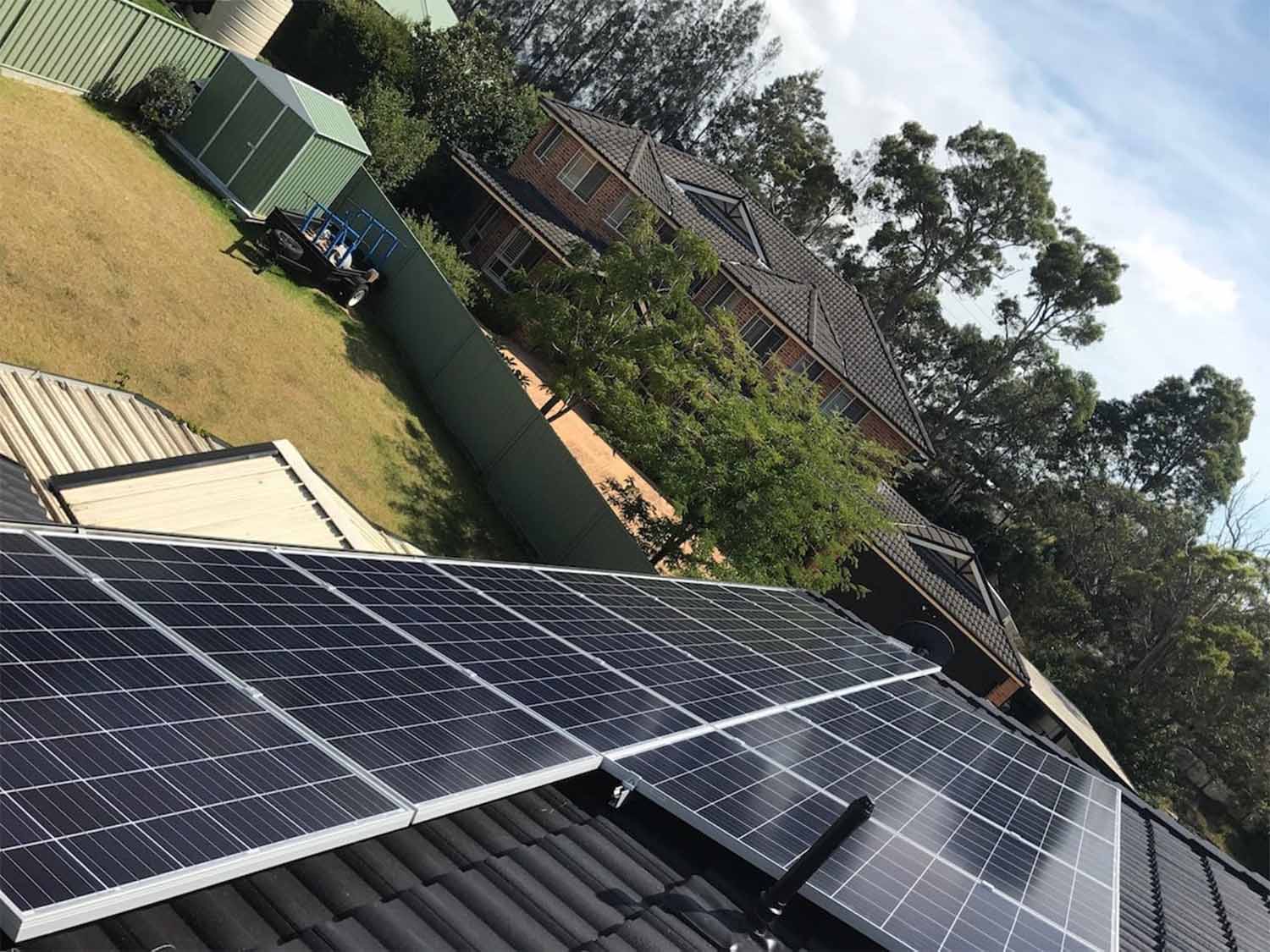 View of solar panels on a rooftop