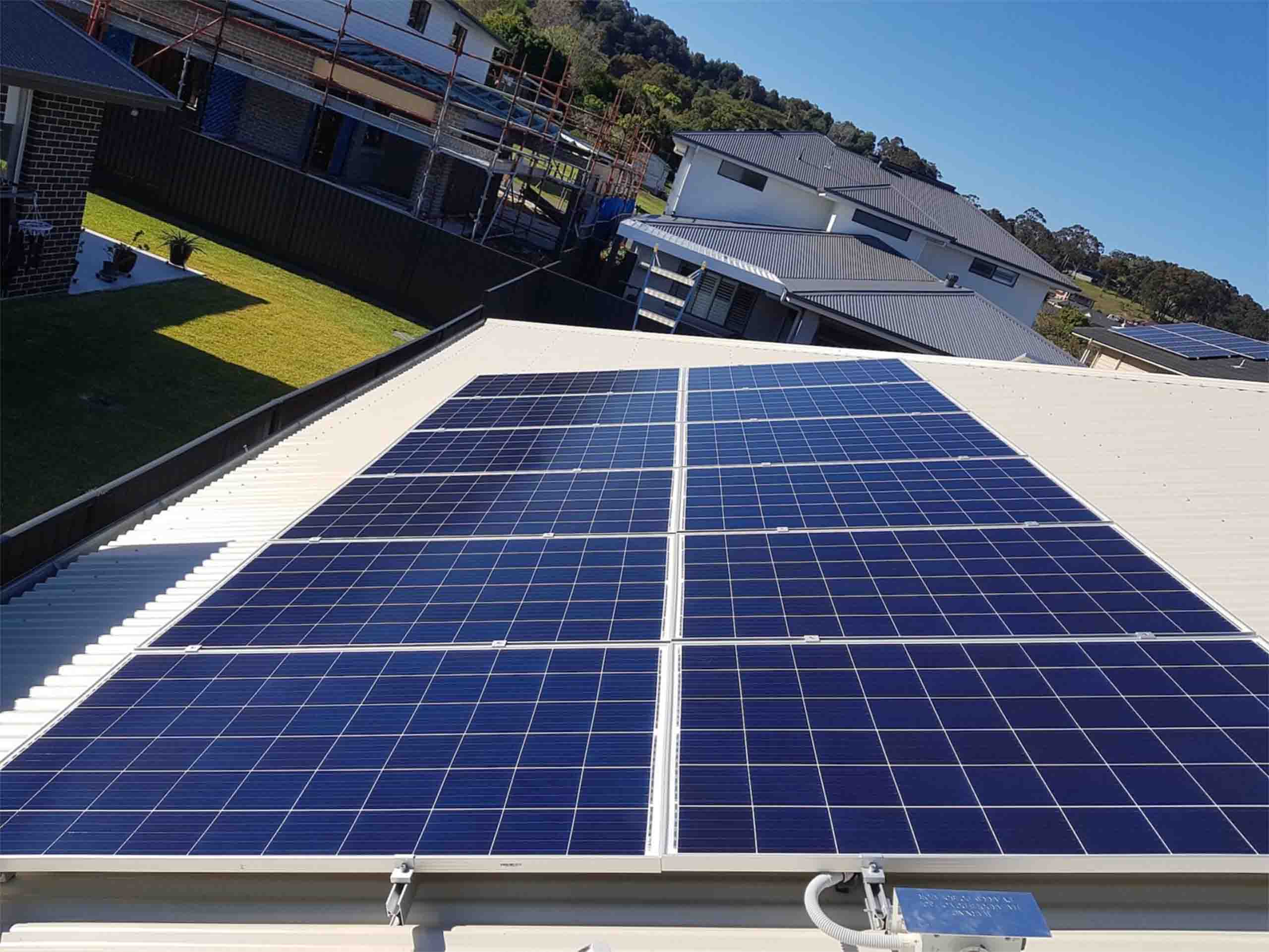 Rooftop solar panels on a sunny day