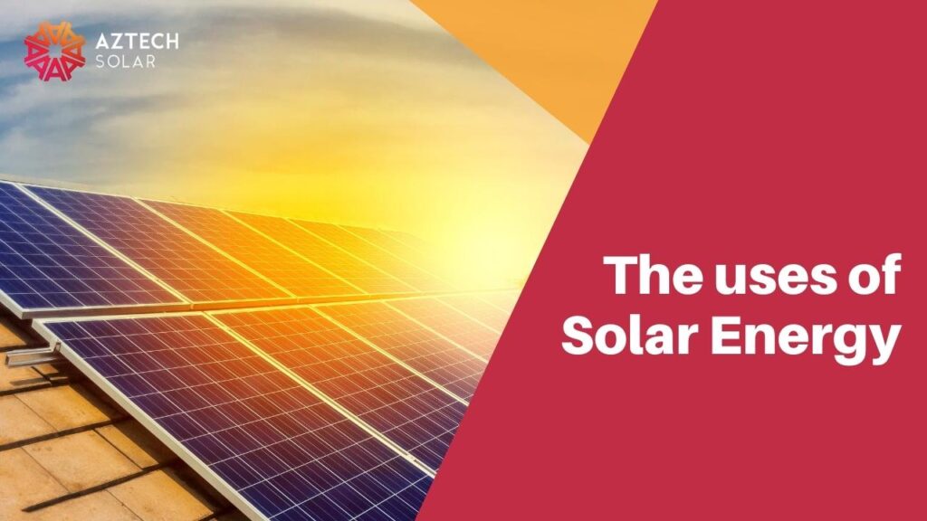Solar panels generating renewable energy at sunset.
