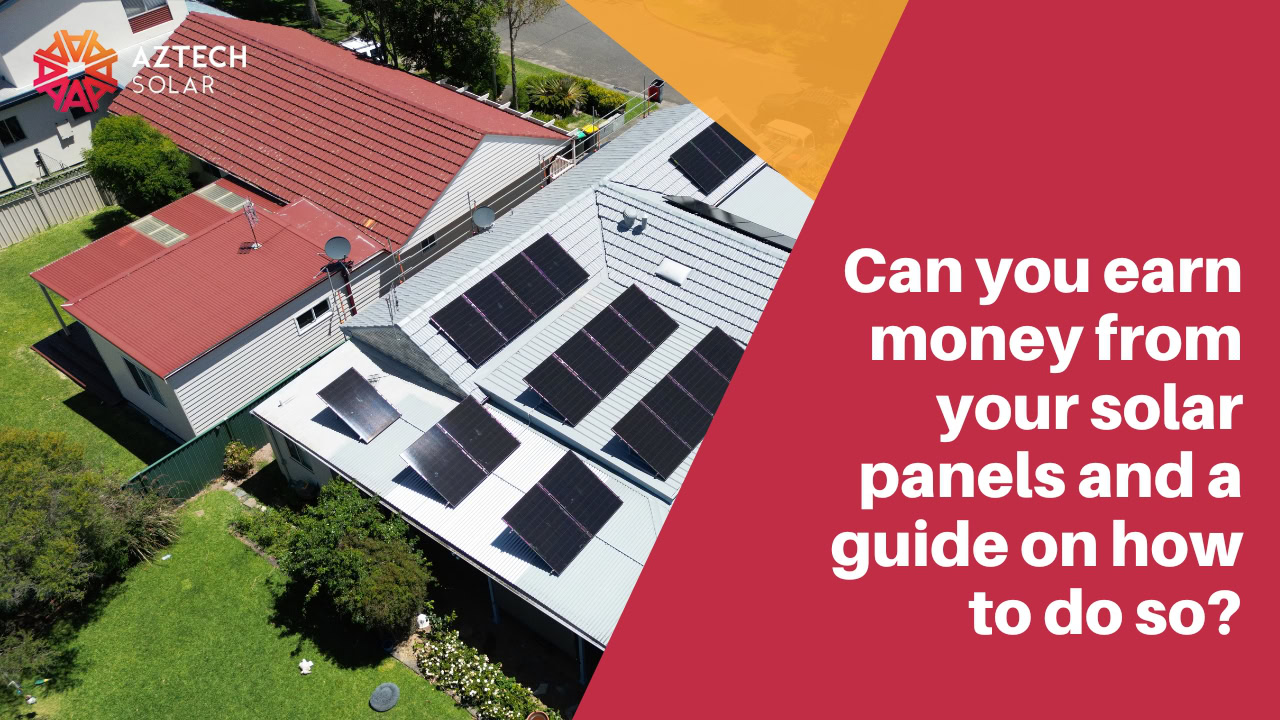 Aerial view of house with rooftop solar panels