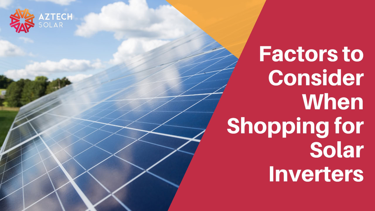 Solar panels under blue sky with inverter guide text