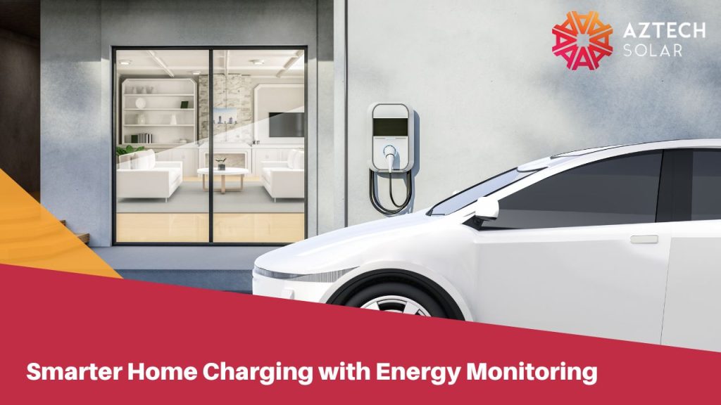 White electric car charging at home with wall-mounted EV charger