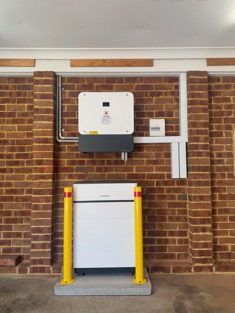 Solar energy system installed on brick wall.
