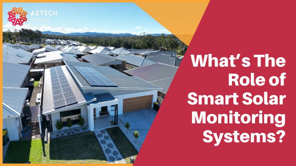 Suburban homes with rooftop solar panels and monitoring promotion