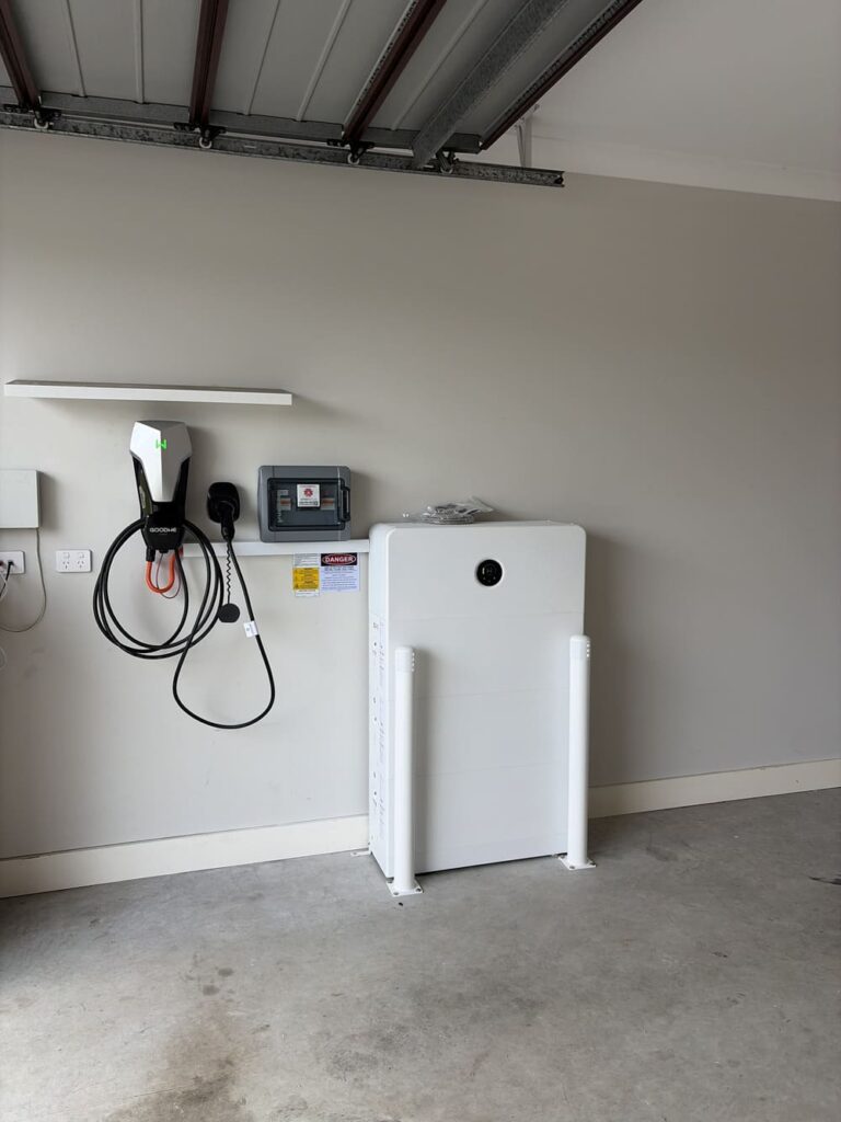 Garage wall with EV charger and battery storage